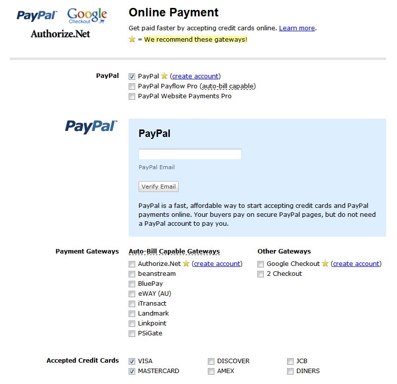 FreshBooks online payment options